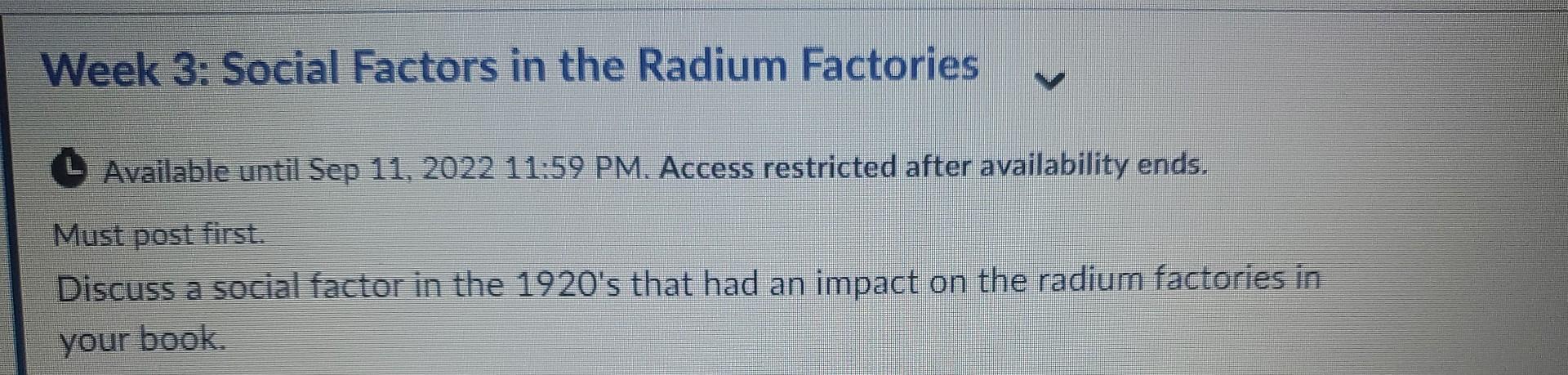 Week 3: Social Factors in the Radium Factories