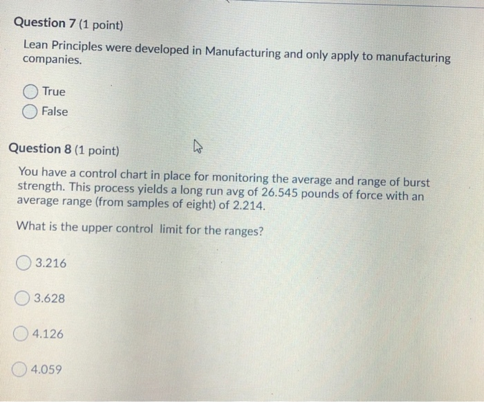 Question 6 (1 point) You have a control chart in