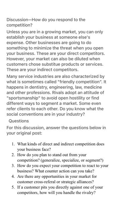 Discussion-How do you respond to the competition?