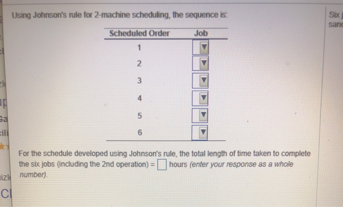 Six jobs are to be processed through a two-step