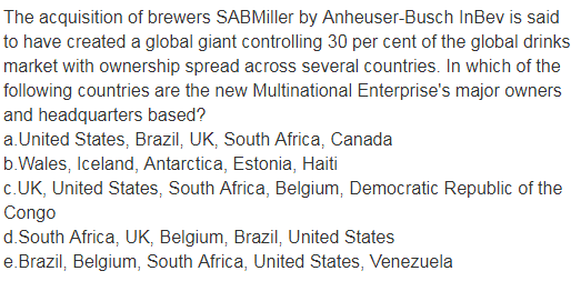 The acquisition of brewers SABMiller by