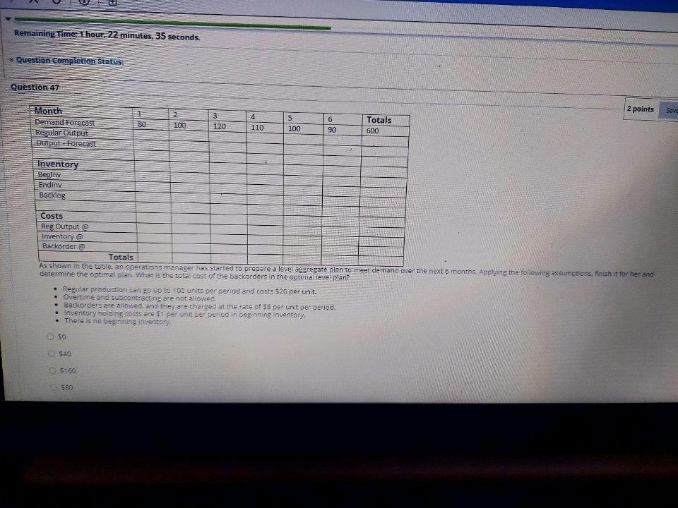 Remaining Time 1 hour 22 minutes, 35 seconds. *