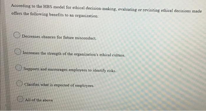 According to the HBS model for ethical