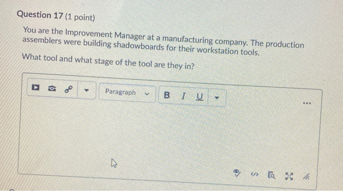 Question 17 (1 point) You are the Improvement