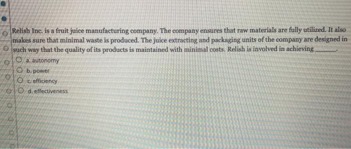 way Relish Inc. is a fruit juice manufacturing