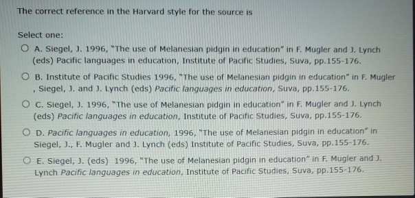 The correct reference in the Harvard style for