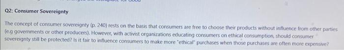 Q2: Consumer Sovereignty The concept of consumer