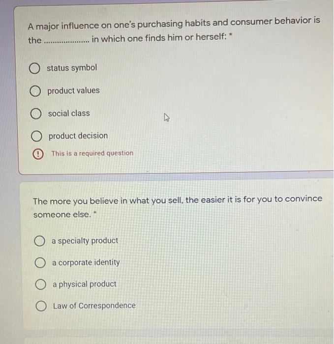 A major influence on one's purchasing habits and