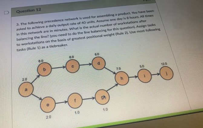 U Question 12 3. The following precedence network