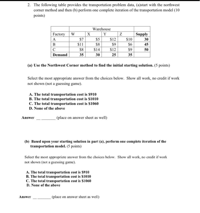 2. The following table provides the