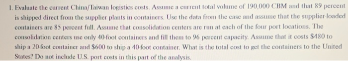 1. Evaluate the current China/Taiwan logistics