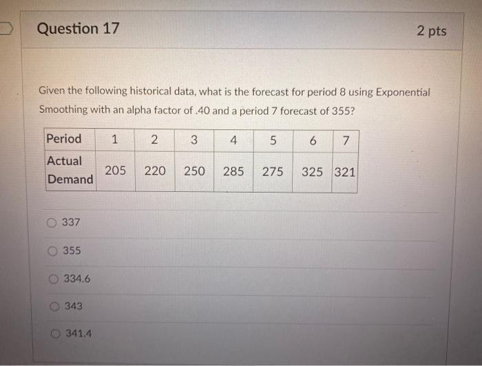 Question 17 2 pts Given the following historical
