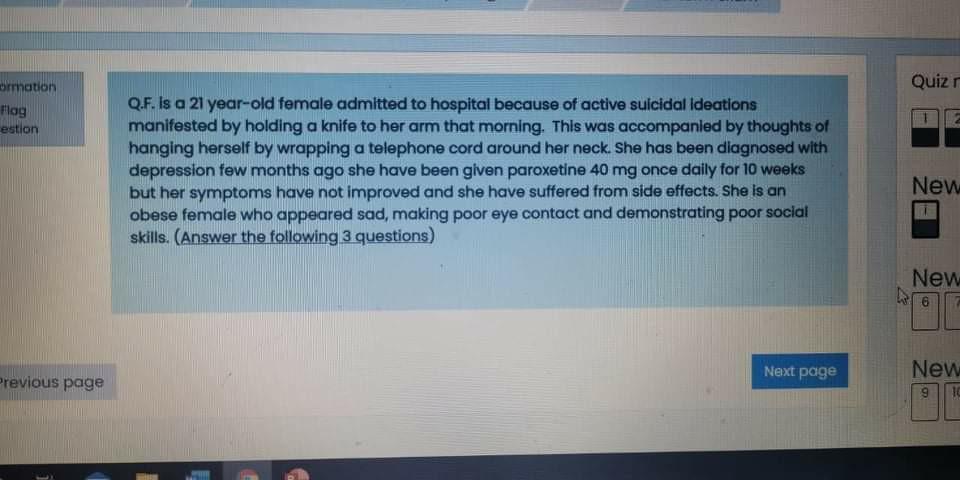 Quiz ormation Flog estion Q.F. is a 21 year-old