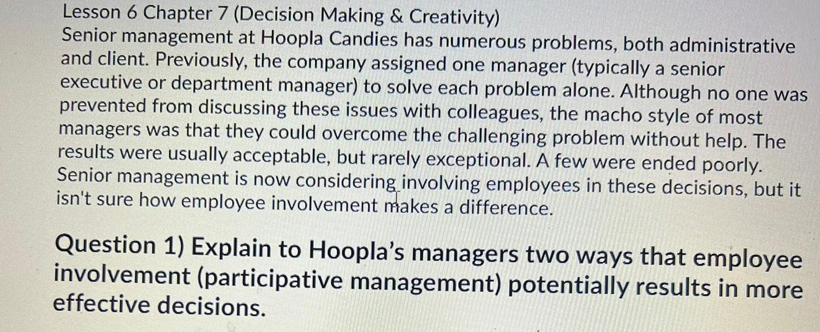 Lesson 6 Chapter 7 (Decision Making & Creativity)