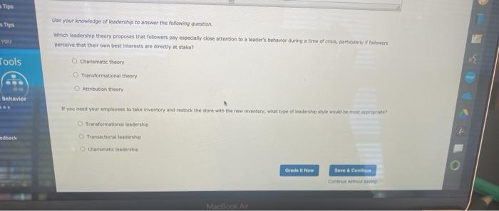 Tips Use your knowledge of leadership to answer