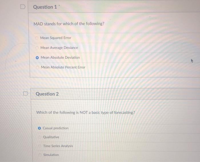 Question 1 MAD stands for which of the following?