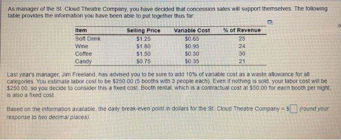 As manager of the St. Cloud Theatre Company, you