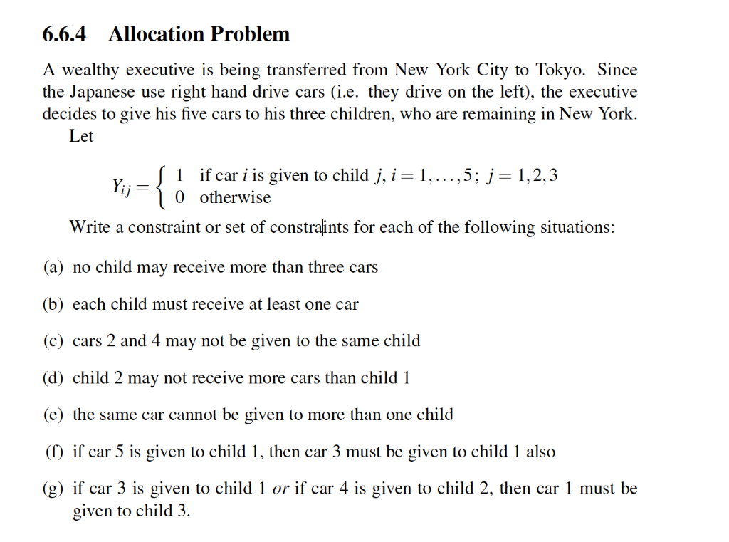 6.6.4 Allocation Problem A wealthy executive is