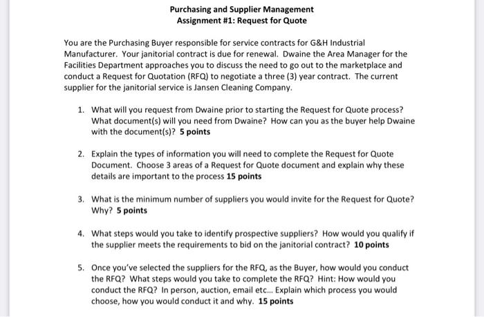 Purchasing and Supplier Management Assignment #1: