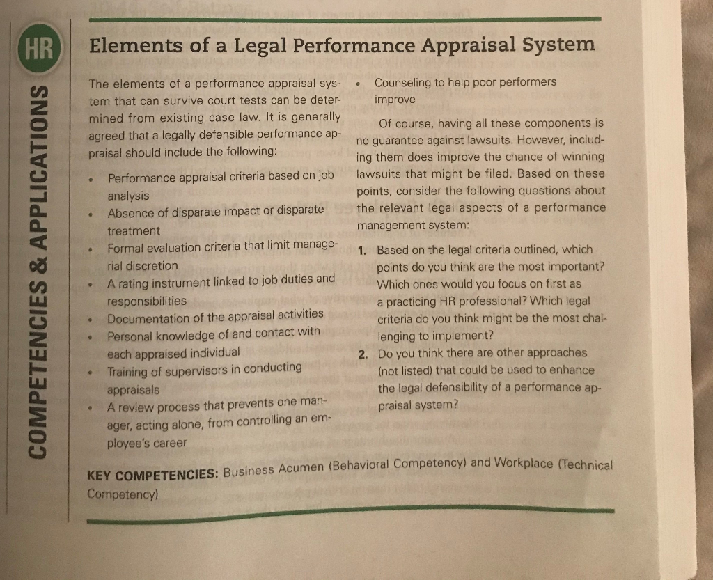 Elements of a Legal Performance Appraisal System