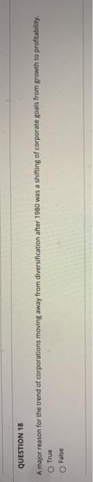 QUESTION 18 A major reason for the trend of