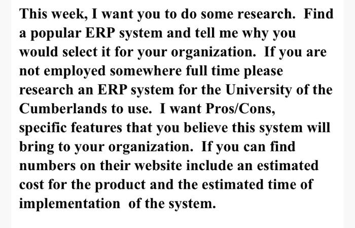 This week, I want you to do some research. Find a