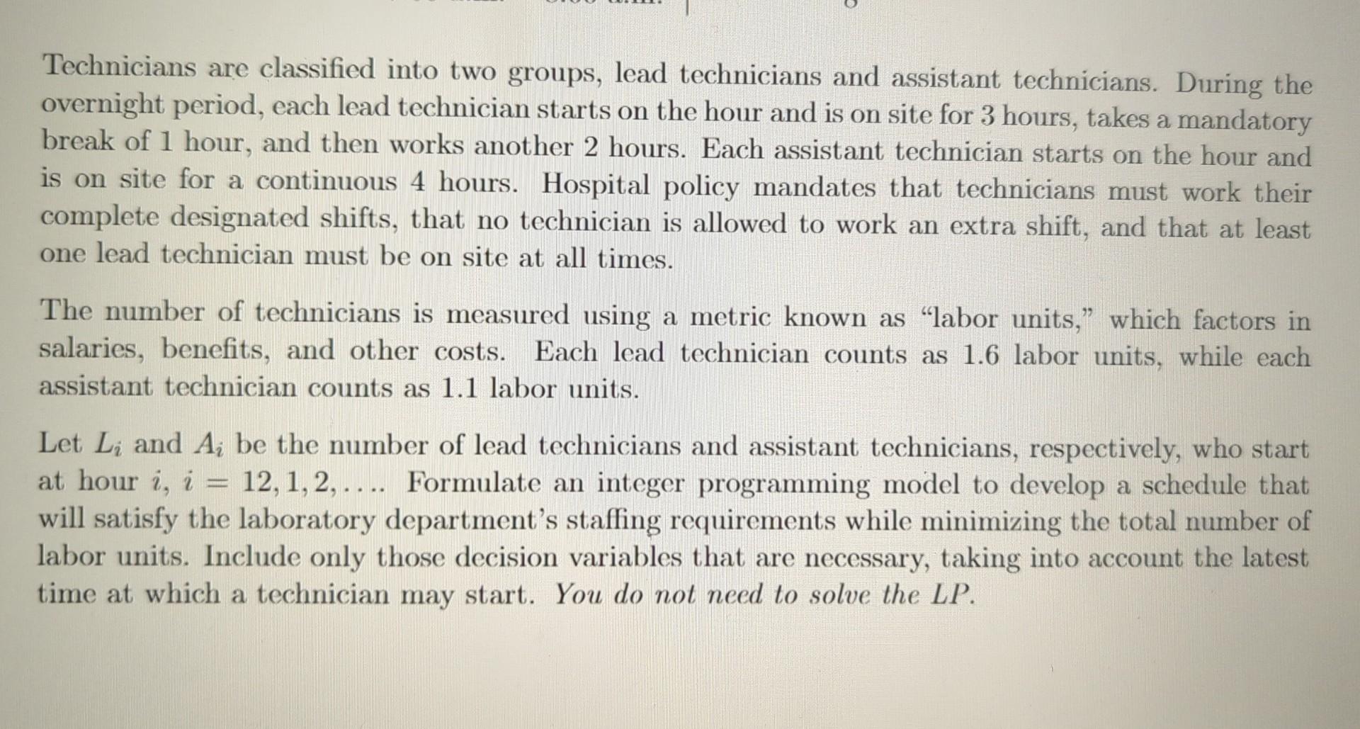 The laboratory department of a large hospital is