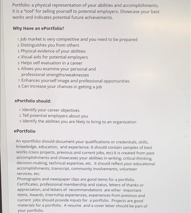 Portfolio: a physical representation of your