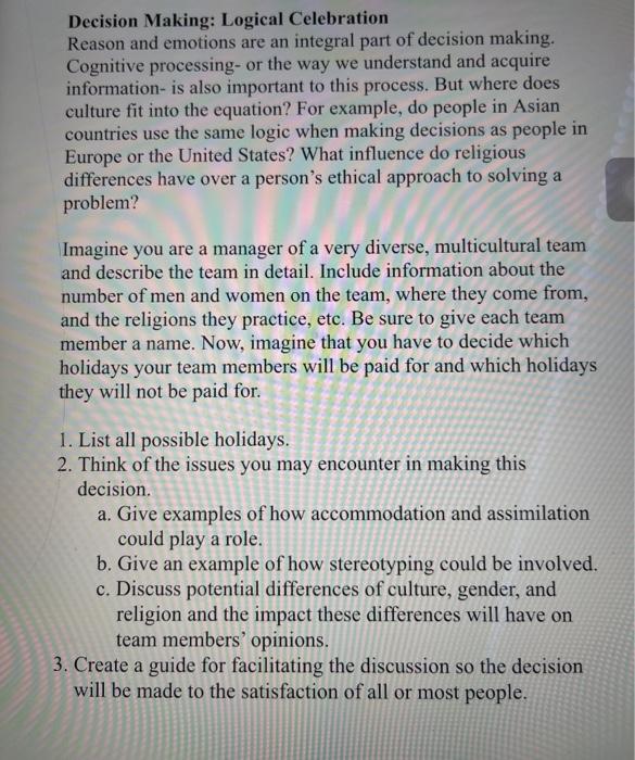 Decision Making: Logical Celebration Reason and