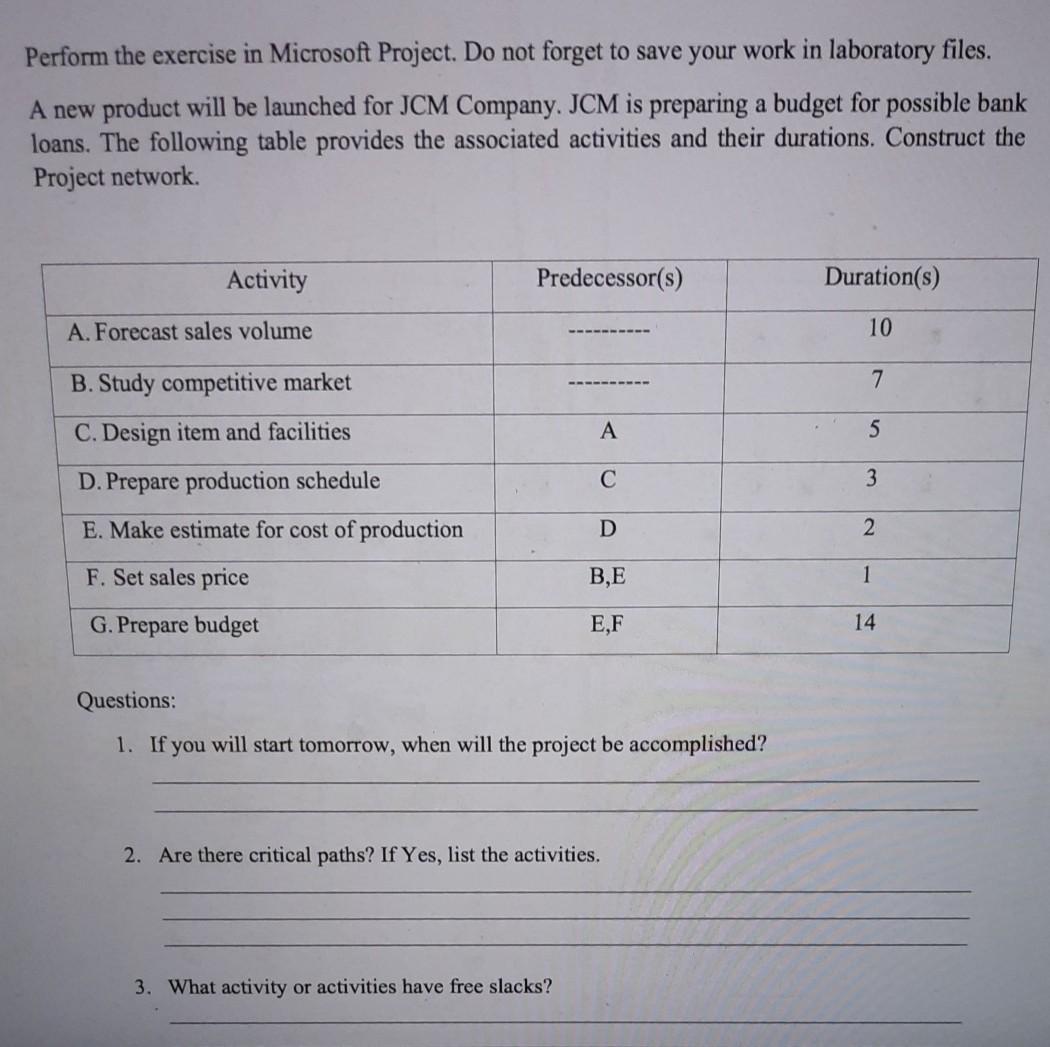 DRAW THE NETWORK DIAGRAM IN LANDSCAPE FORM using