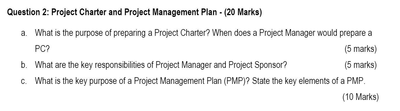 Question 2: Project Charter and Project