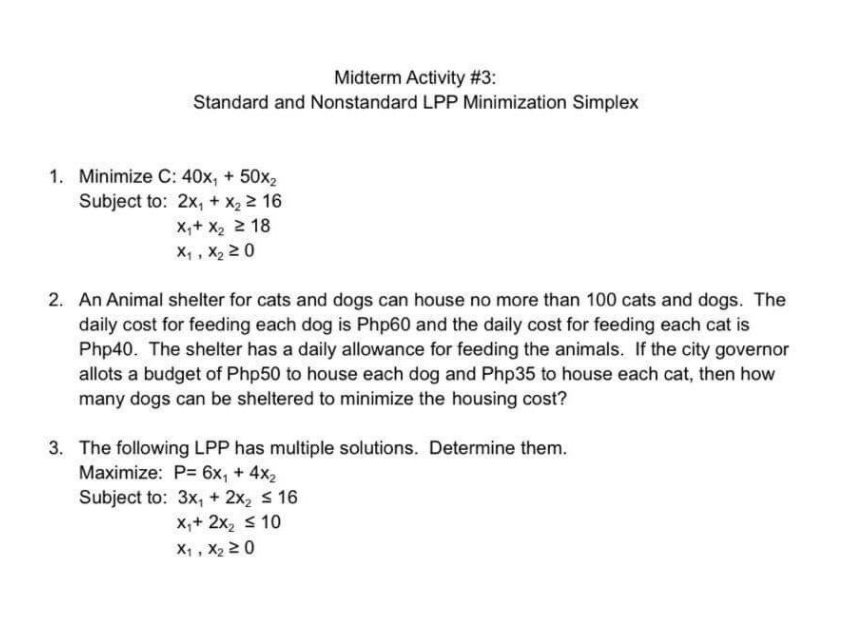 Midterm Activity #3: Standard and Nonstandard LPP