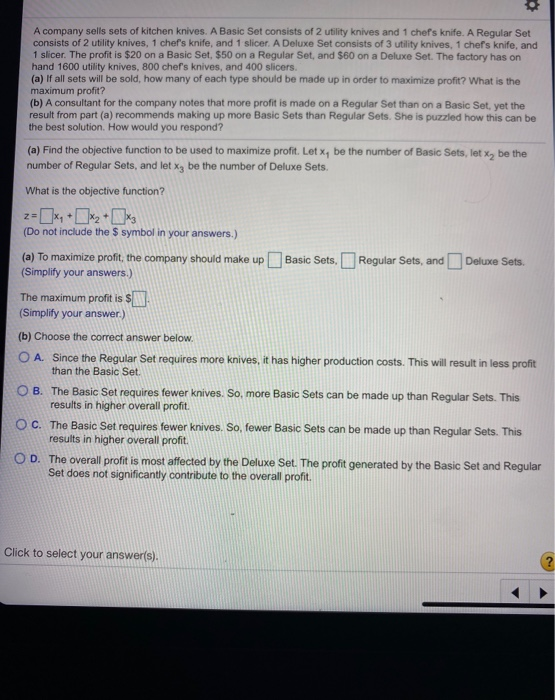 A company sells sets of kitchen knives. A Basic