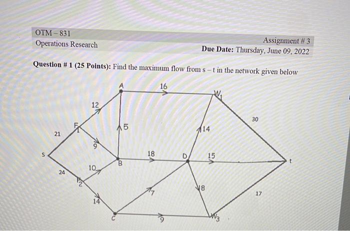 OTM-831 Operations Research Assignment # 3 Due