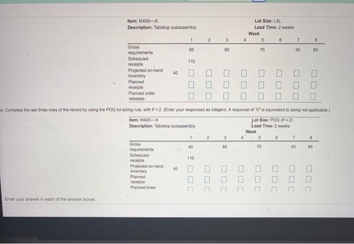 The partially competed inventory record for the