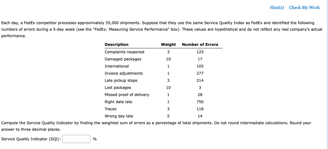 Hint(s) Check My Work Each day, a FedEx