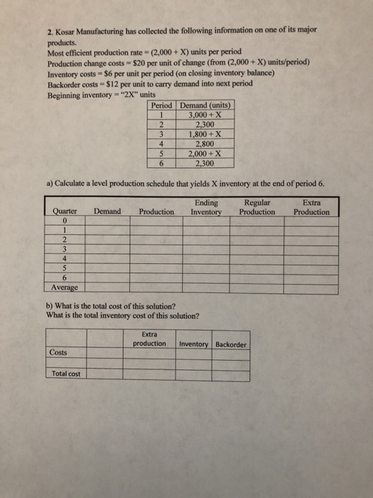 please answer a. and b. with X= 320. 2. Kosar