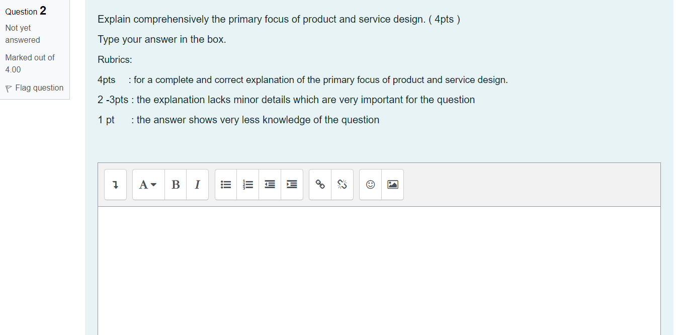 Question 2 Not yet answered Marked out of 4.00