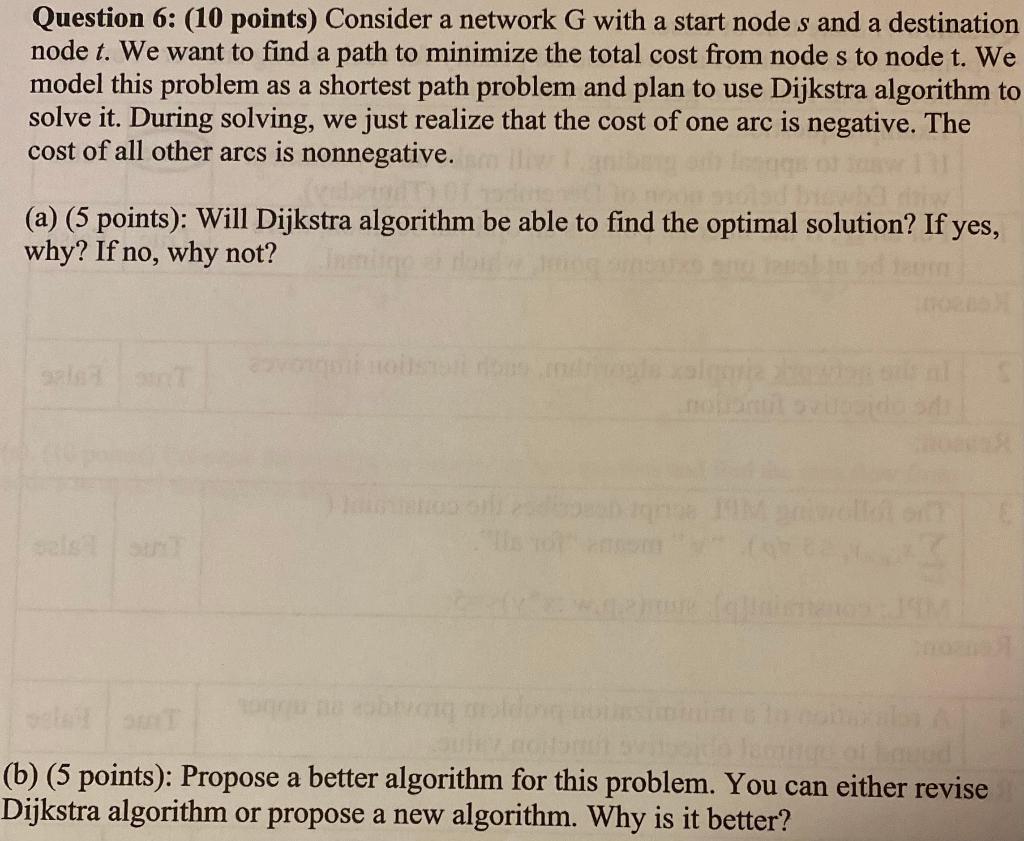 Question 6: (10 points) Consider a network G with