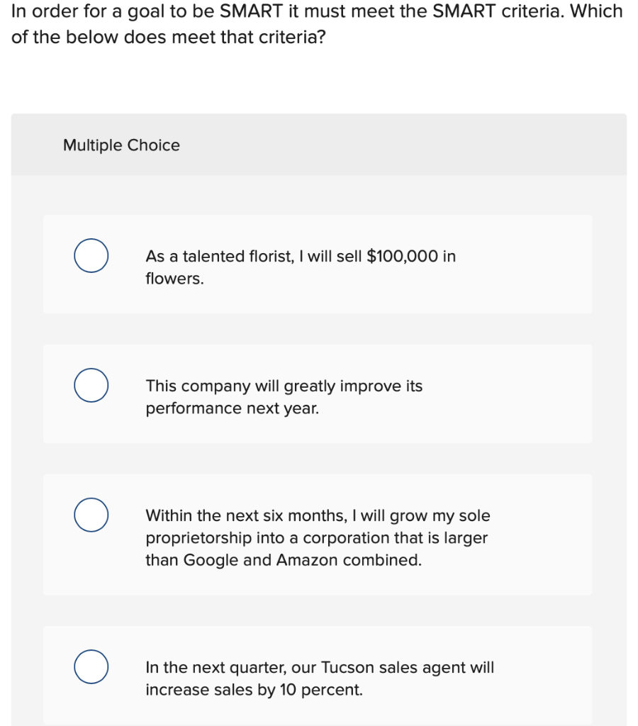 In order for a goal to be SMART it must meet the