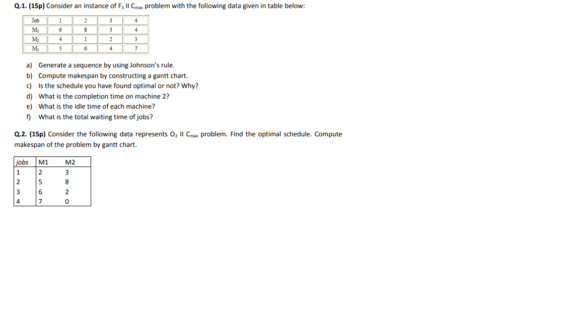 Q.1. (15p) Consider an instance of F3 Il Cmax