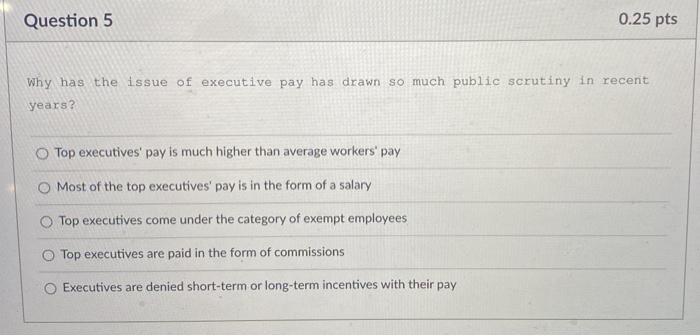 Question 5 0.25 pts Why has the issue of