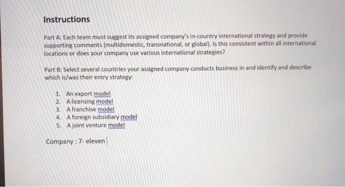 Instructions Part A: Each team must suggest its