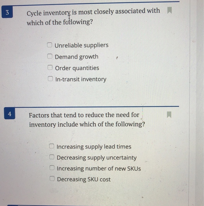 3 Cycle inventory is most closely associated with