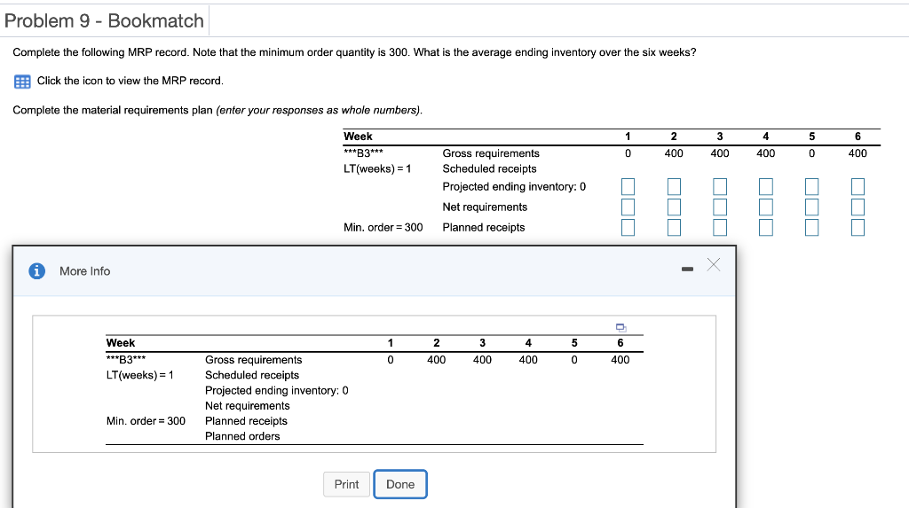 Problem 9 - Bookmatch Complete the following MRP
