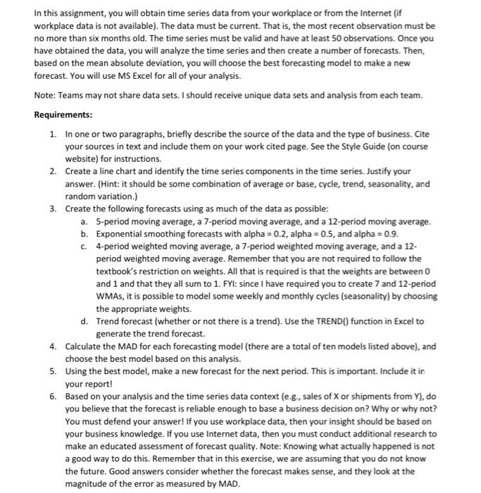 In this assignment, you will obtain time series