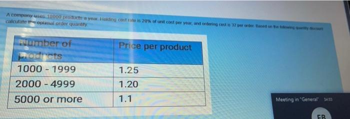 A companys 10000 product a year Holding costs 20%