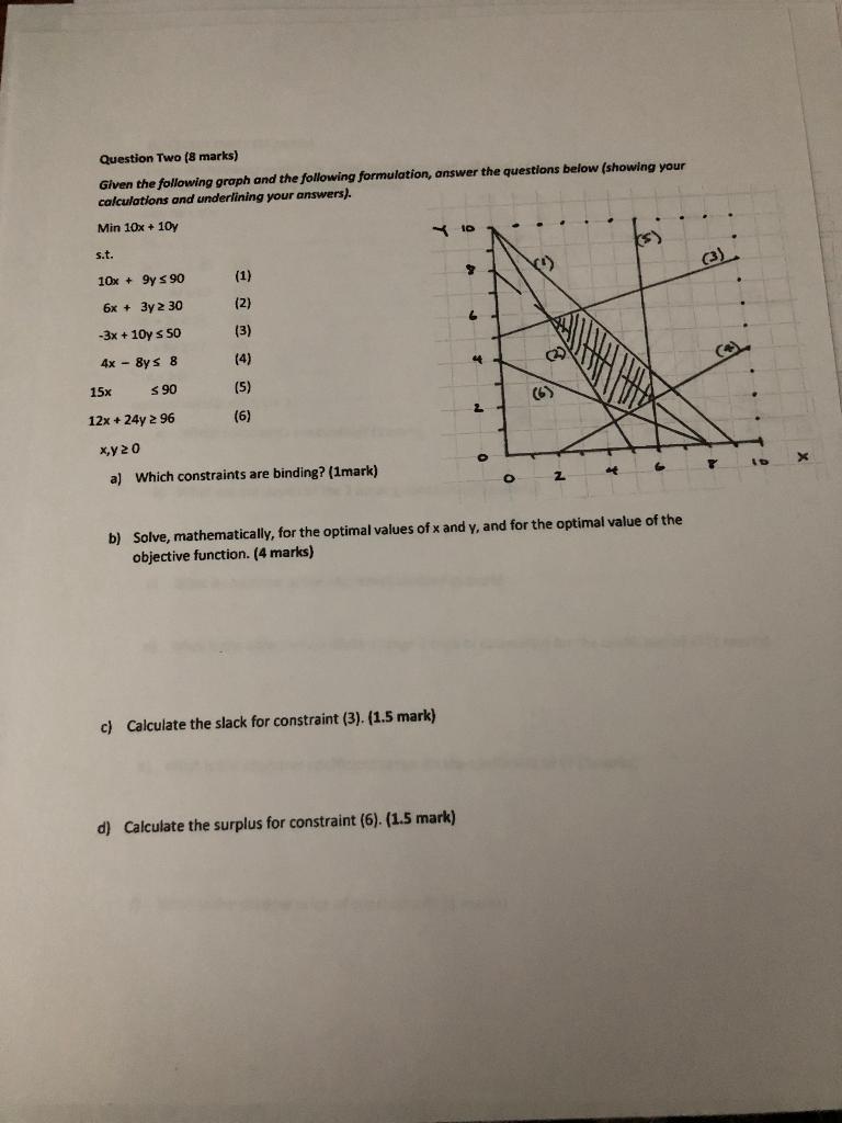 Question Two (8 marks) Given the following graph