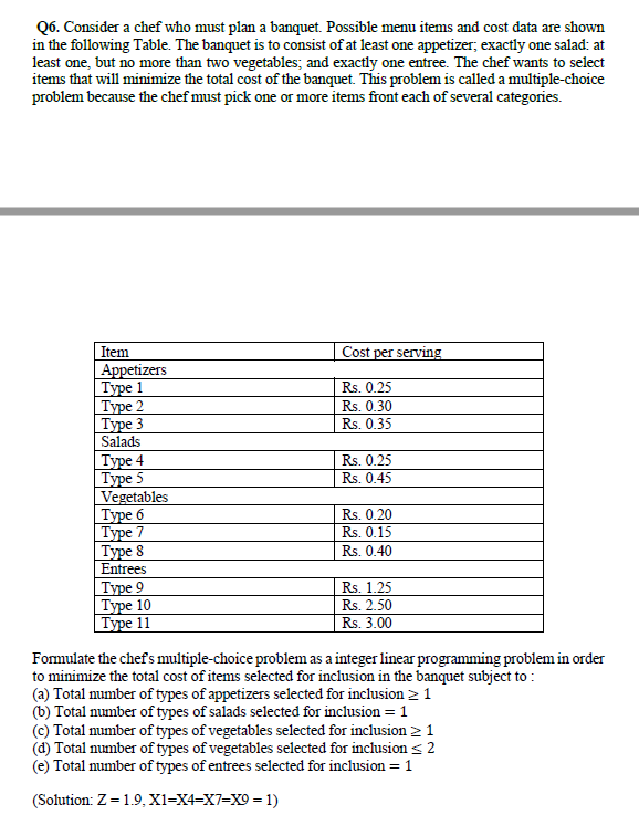 Q6. Consider a chef who must plan a banquet.