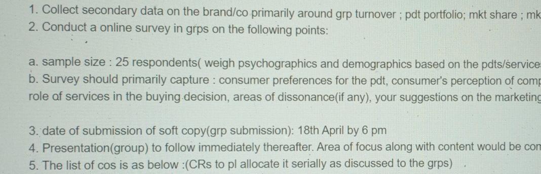 1. Collect secondary data on the brand/co